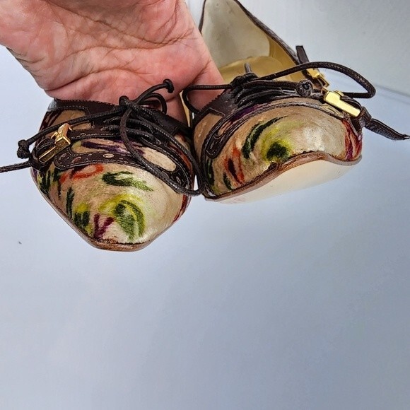 Etro Floral Velvet Pumps High Heels Shoes Buckles Lace-up Size 40 EU / 9.5 US - Picture 9 of 14